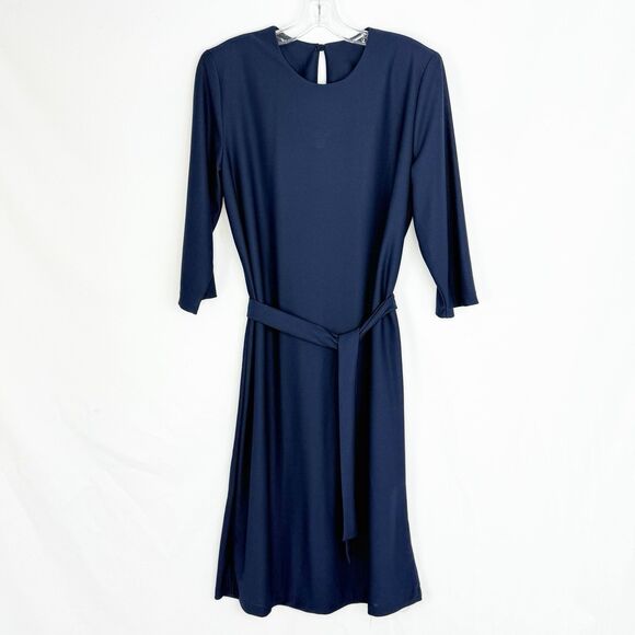 Vintage Antthony Richards Women Navy Blue Midi Dress Tie Waist Size 12 - Picture 9 of 14